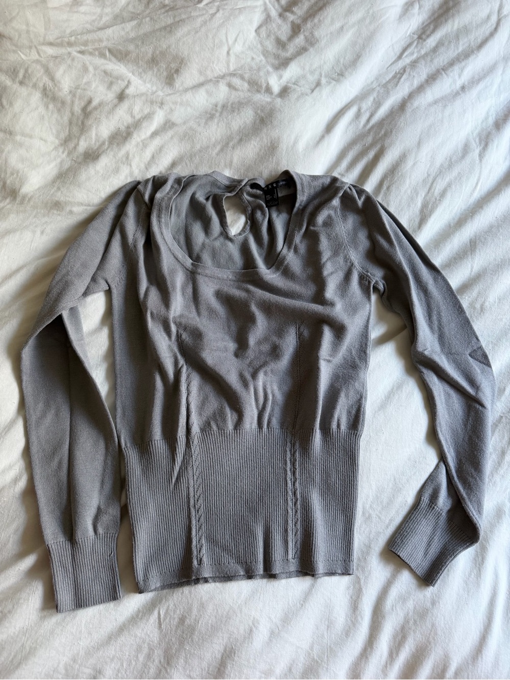 Mango Gray Long-Sleeve Scoop Neck Knit Top